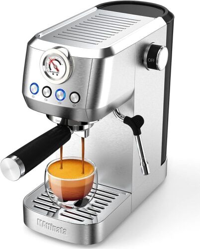MAttinata 20 Bar Espresso Maker Stainless Steel with Milk Frother Steam Wand and Pressure Gauge - Lot 582