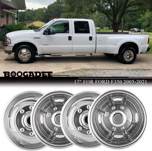 BOOGADEE 4pcs 17inch Polished Stainless Steel Dually Wheel Simulators 8 Lug 4 Hand Hole Hubcaps Fit for 2005-2021 Ford F350  - Lot 551