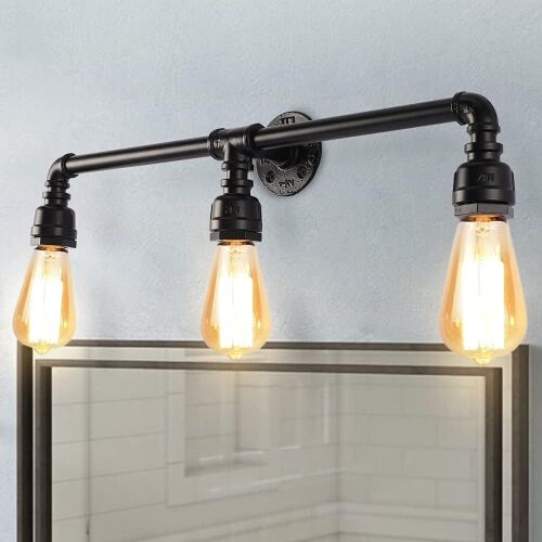 LMSOD 3 Lights Industrial Black Water Pipe Wall Light Fixture - Lot 581