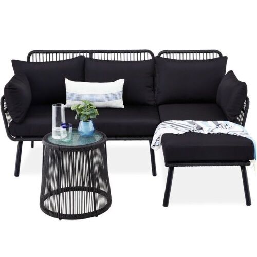 Rope Woven Sectional, L-Shape Sofa Set w/ Detachable Lounger, Table  - Lot 23