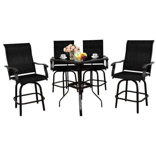 DUSACOM 5 Pieces Patio Bistro Set, Bar Height Swivel Stools with Tempered Glass Coffee Table  - Lot 22