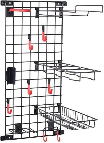 Mythinglogic Wall Mount Garage Storage Shelves with Hanging Hooks - Lot 1072