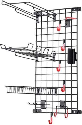 Mythinglogic Wall Mount Garage Storage Shelves with Hanging Hooks - Lot 1082