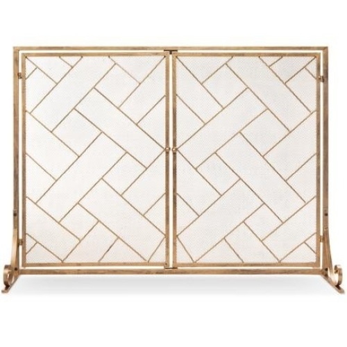 2-Panel Wrought Iron Geometric Fireplace Screen w/ Magnetic Doors  - Lot 674