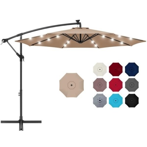 10ft Solar LED Offset Hanging Patio Umbrella w/ Crank Tilt Adjustment  - Lot 617