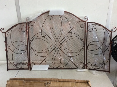 3-Panel Wrought Iron Metal Fireplace Screen Cover w/ Scroll Design  - Lot 650