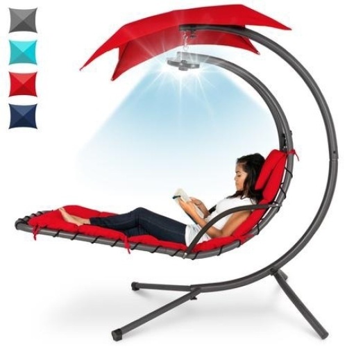 Hanging LED-Lit Curved Chaise Lounge Chair w/ Pillow, Canopy, Stand  - Lot 326