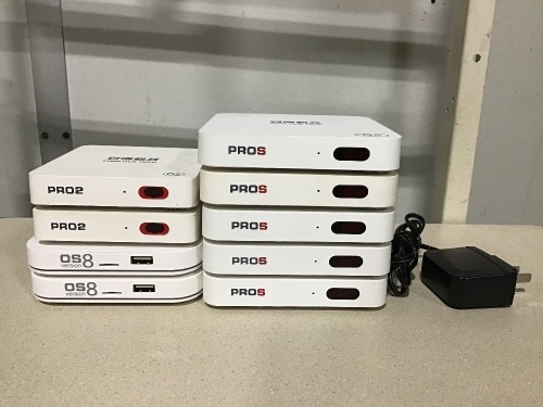 Lot of (9) Unblock Tech Media Player TV Boxes, Multiple Versions, 1 Power Adapter - Lot 1131