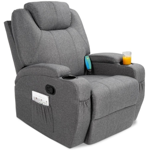 Linen Fabric Swivel Massage Recliner Chair w/ Remote Control, 5 Modes  - Lot 40