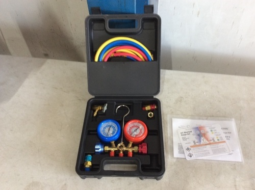 FAVORCOOL 3-Way AC Diagnostic Manifold Gauge Set with Case for Freon Charging, fits R410A, R134A, R22 Refrigerants, Brass Body, Sight Glass  - Lot 150