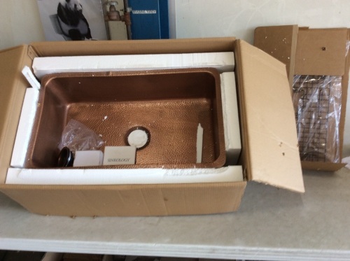 Sinkology Adams Handmade 33 CarelQ Kit Farmhouse Apron-Front Kitchen Sink, Single Bowl, Antique Copper - Lot 79