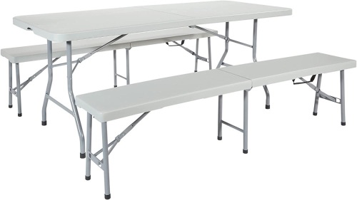 Office Star 3-Piece 6' Blow Mold Folding Bench and Table Set - Lot 195