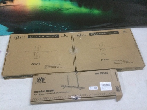 Lot of (2) Floating Wall Mounted Tempered Glass Console Sheves & (1) Soundbar Mount Bracket  - Lot 1154