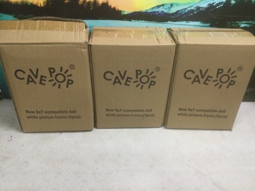 Lot of (3) CAVEPOP White Picture Frames, 5x7 w/out Mat 4x6 w/ Mat, Set of 5  - Lot 554