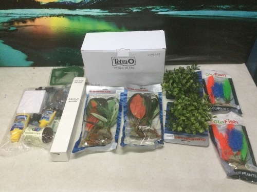 Lot of Fish Tank Supplies Including Tetra Whisper 60 Filter, Net, Plants - Lot 580