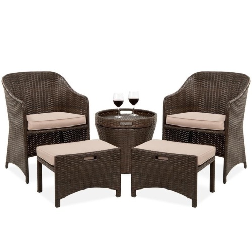 5-Piece Outdoor Wicker Bistro Set w/ Side Storage Table, No Assembly  - Lot 58