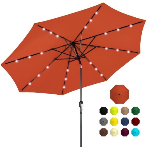 10ft Solar LED Lighted Patio Umbrella w/ Tilt Adjustment, Fade-Resistance  - Lot 1017