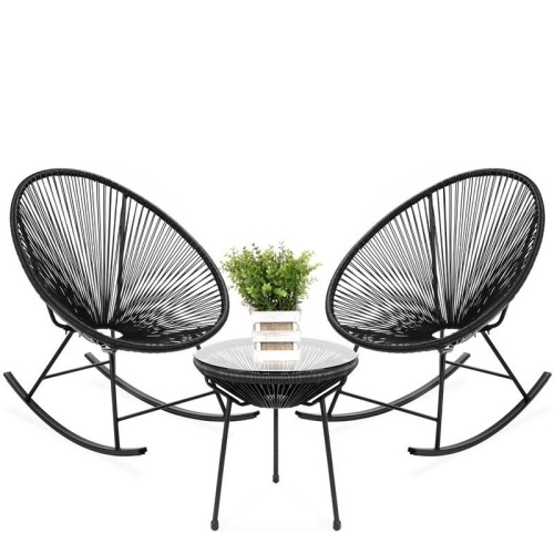 3-Piece Patio Woven Rope Acapulco Rocking Chair Bistro Set  - Lot 796