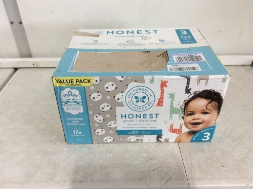 Honest Hypoallergenic Baby Diapers, Girrafe/Panda Prints, Size 3, 136 ct - Lot 294