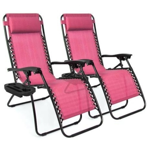 Adjustable Zero Gravity Patio Chair Recliners w/ Cup Holders, Set of 2   - Lot 525