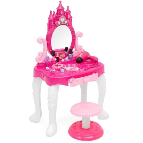 14-Piece Pretend Kids Vanity Table and Chair Beauty Playset w/ Fashion, Makeup Accessories  - Lot 1108