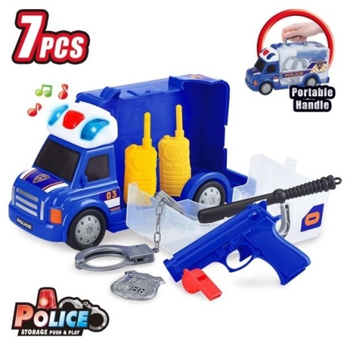 Lot of (3) 7-Piece Kids Portable Police Truck Pretend Play Toy Set w/ Storage, LED Lights, Sounds, Accessories  - Lot 1396