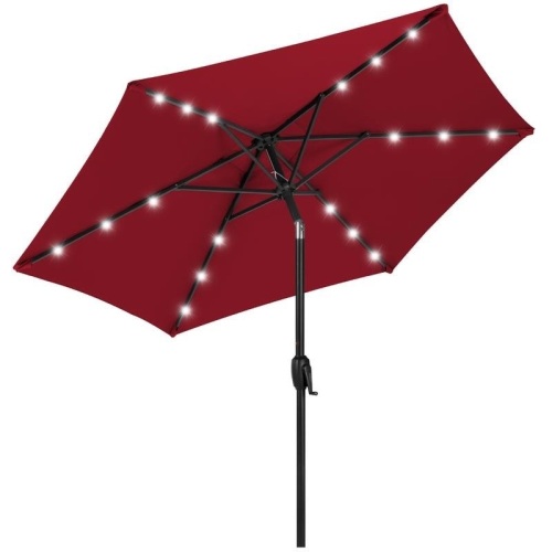 7.5ft Outdoor Solar Patio Umbrella w/ Push Button Tilt, Crank Lift  - Lot 533