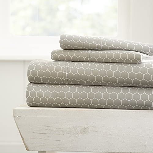 Linen Market 4pc Honeycomb Gray Patterned Sheet Set, King    - Lot 1181