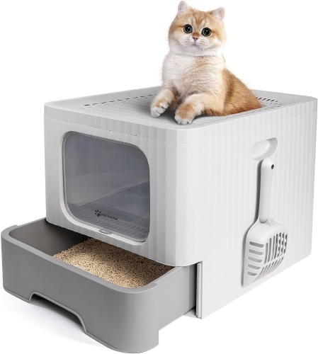 MIU COLOR Enclosed Cat Litter Box, Large Covered Kitty Litter Box with Lid, Big Top Entry Deep Tray, Anti-Splashing Easy to Clean, 20.3 x 15.6 x 15 Inches - Lot 74