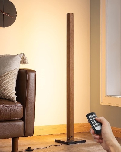 EDISHINE Wood LED Corner Floor Lamp with Remote, 46" - Lot 77