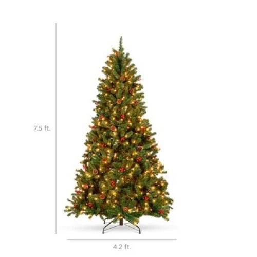 Pre-Lit Pre-Decorated Spruce Christmas Tree w/ Pine Cones, Berries 7.5FT - Lot 109