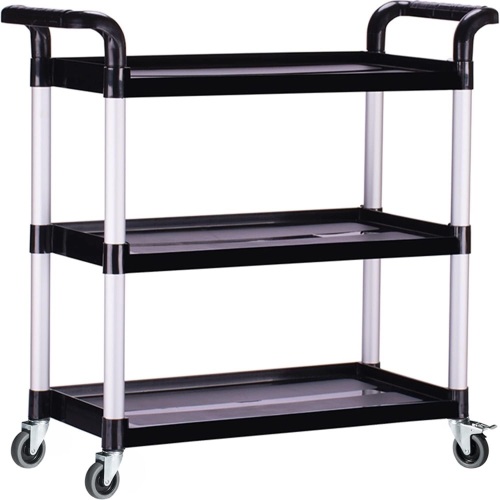 PELOEMNS Plastic Utility Carts with Wheels, Heavy Duty 510lbs Capacity Rolling Service Cart, 3-Tier Restaurant Food Cart with Hammer for Office, Warehouse, Garage (Lockable Wheels, Black)16.9"D x 31.5"W x 37.8"H - Lot 123