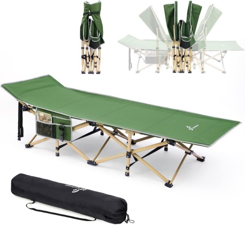 Sportneer Camping Cot, Cot Sleeping Cot 450LBS(Max Load) 2 Side Pockets Camping Cots for Adults Portable Folding Kids Cots for Sleeping Extra Wide with Carry Bag Camping Beach BBQ Hiking Office - Lot 140