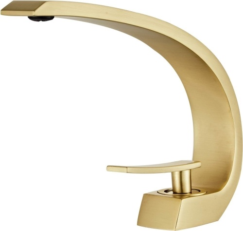 Wovier Brushed Gold Bathroom Sink Faucet,Unique Design Single Handle Single Hole Brass Lavatory Vanity Faucet,Basin Mixer Tap with Supply Hose - Lot 142