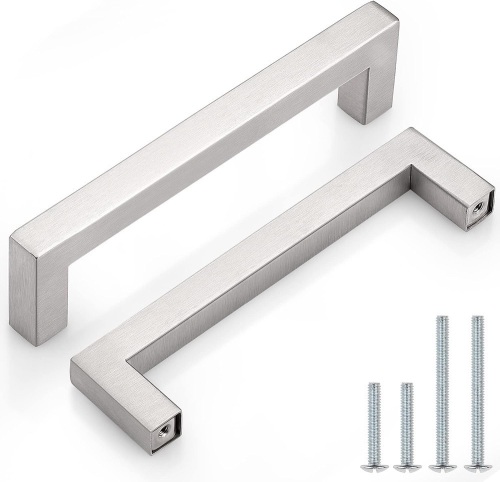 10 Pack) Probrico 5 inch Holes Centers Square Kitchen Cabinet Handles Stainless Steel Cabinet Drawer Handles Brushed Nickel Euro Bar Pulls 5-1/2 inch - Lot 158