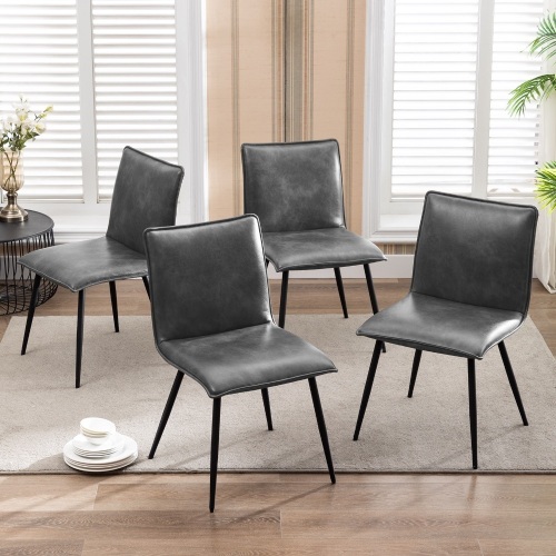 Duhome Elegant Lifestyle Faux Leather Dining Chairs Set of 4, Dining Room Chairs with Black Metal Legs for Kitchen Gray - Lot 161