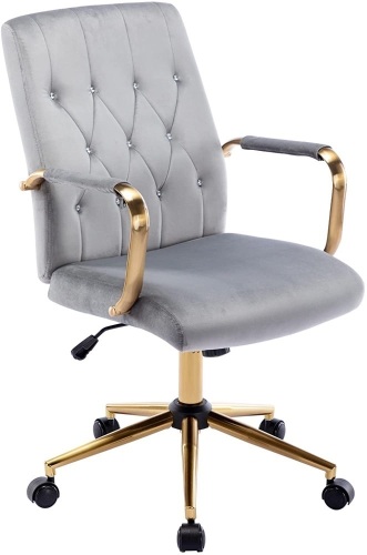 Duhome Office Chair Desk Chair Velvet Computer Chair for Girls Tufted Task Chair on Wheels Rolling Chair for Bedroom, Gray and Gold - Lot 194