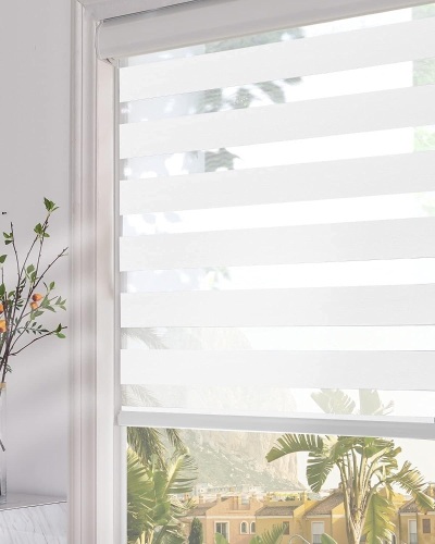 Persilux Zebra Blinds Dual Layer Roller Window Shades (47" W X 72" H, White) Light Filtering Privacy Light Cintrol for Day and Night Sheer Shades Blinds for Window, Home and Office, Easy to Install - Lot 217