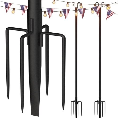 addlon 2Pack 10FT String Light Poles for Outdoor String Lights, Waterproof Harder Metal Outdoor Poles for Hanging String Lights for Patio, Garden, Bistro, Wedding, Parties - Black - Lot 225