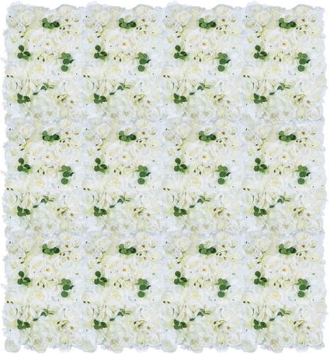NUPTIO Flower Wall Panel for Flower Wall Backdrop, 12 Pcs 24" X 16" White Faux Roses Artificial Flower Backdrop for Flower Wall Decor - Lot 228