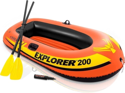INTEX Explorer Inflatable Boat Series: Dual Air Chambers – Welded Oar Locks – Grab Handles – Bow Rope – Sporty Design 19"L x 12"W - Lot 231