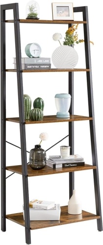 YMYNY Ladder Shelf, Industrial 5 Tier Bookshelf, Standing Bookcase, Multifunctional Open Storage Rack, Plant Stand, 23.6 x 15.5 x 67.3 inch - Lot 233