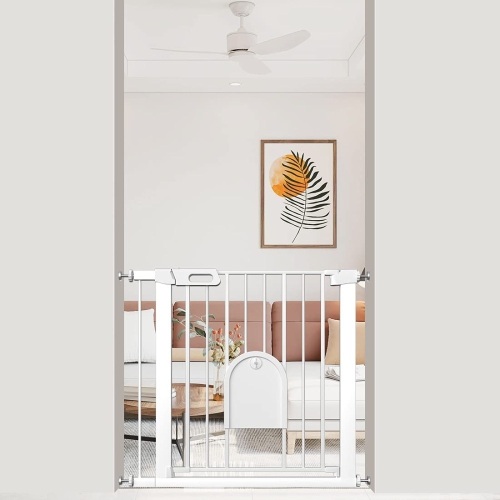 Baby Gate with Cat Door Pressure Mounted - Walk Through Pet Gates for Cat Small Dog - No Drill Safety Gate 35.04"-37.80" Wide  - Lot 317