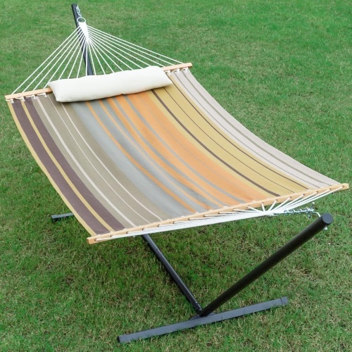 Gafete 55'' Hammock with Stand Included, Waterproof Textilene 2 People Hammocks, 12ft Heavy Duty Steel Stand, for Backyard Patio Outdoor, Max 475lbs Capacity, Quick Dry (Coffee) - Lot 235