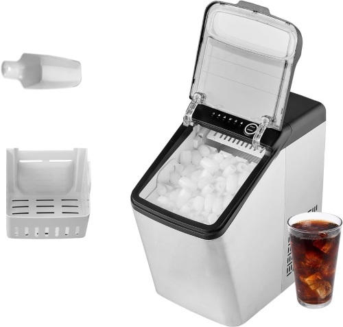 VEVOR Ice Maker Countertop, 33lbs in 24 Hours, Manual & Auto Refill Self Cleaning Countertop Ice Maker for Home Kitchen Camping Office, 9 Cubes Ready in 7 Minutes, with Scoop and Basket - Lot 242