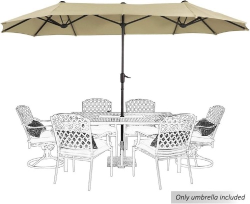 PHI VILLA 13ft Large Patio Umbrella Double-Sided Twin Outdoor Market Umbrella with Crank, Beige - Lot 246