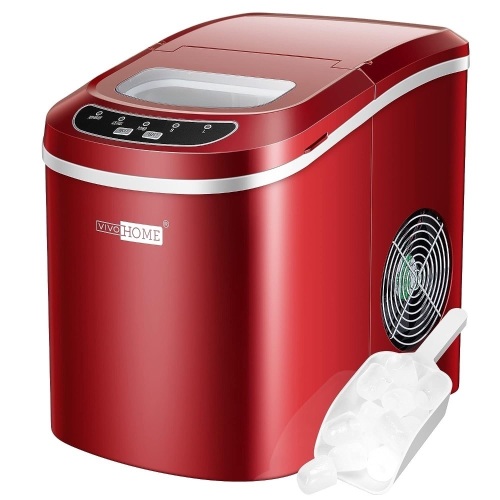 VIVOHOME Electric Portable Compact Countertop Automatic Ice Cube Maker Machine with Hand Scoop and Self Cleaning Function 26lbs/Day Red - Lot 253