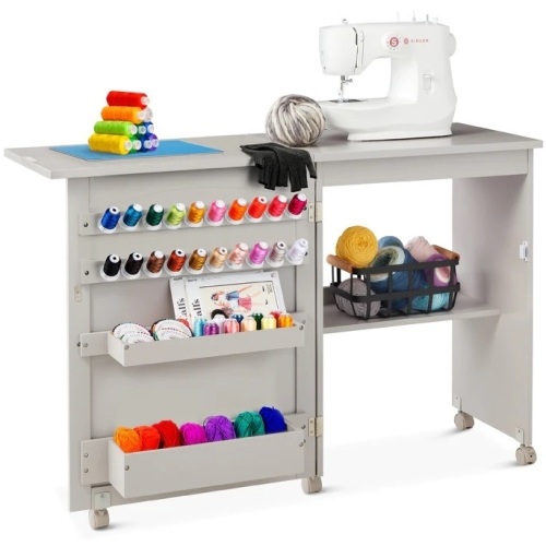 Folding Sewing Table Multipurpose Craft Station & Side Table w/ Wheels  46"(L) x 14.75"(W) x 30.5"(H) - Lot 269
