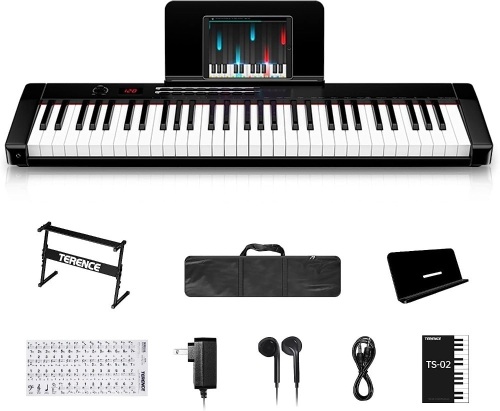 TERENCE Keyboard Piano with 61 Semi-weighted Keys LCD Display & 1800mAh Battery Support MIDI USB Interface & Piano Application with Bluetooth Sheet - Lot 775