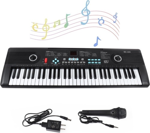 61 key piano keyboard, Electronic Digital Piano with Built-In Speaker Microphone, Portable Keyboard Gift Teaching for Beginners，electric piano for kids - Lot 777